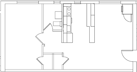 Floor plan for 1 bed, 1 bath, 651 sqft